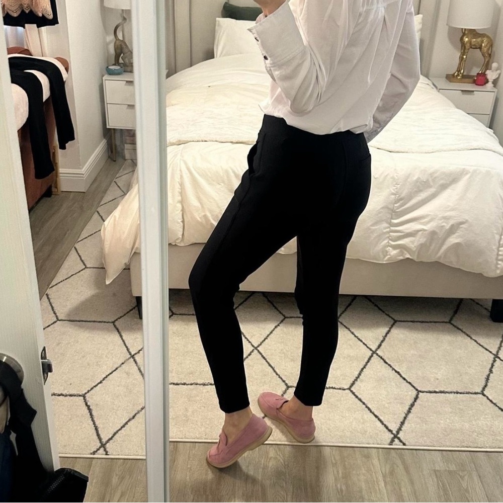 Black Mid-Rise Ankle Work Pants | Slim Fit Office Trousers Size S/M